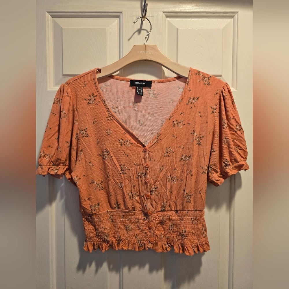 Orange Floral Button-Up Top